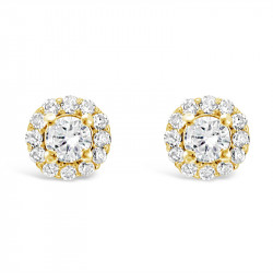 Diamond Cluster Earrings With A Centre Round Brilliant Cut Diamond Set in 18ct Yellow Gold. Tdw 0.33ct